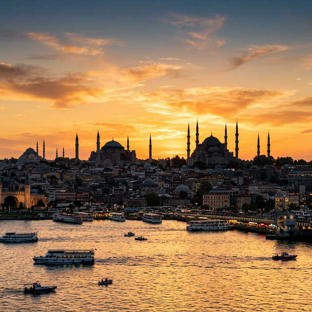 Istanbul skyline at sunset